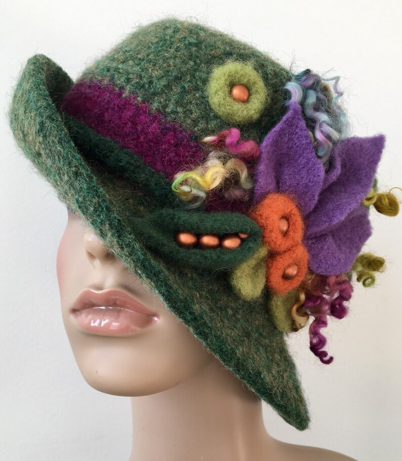 Felted Wool Hat Green Felted Hat Women's Felted Cloche Etsy