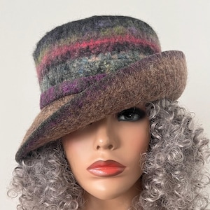 Cloche Felted Hat with brim, Women&#39;s Felted Hat, Felted Brim Hat, Art Felt Hat, Winter Wool Hat