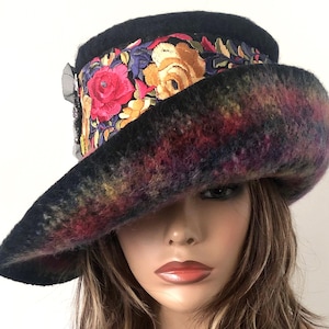 Embellished Felted Cloche Hat: Bohemian Steampunk Style, Wide Brim