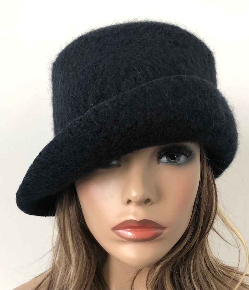 Womens Rolled Brim Felt Hat Handmade Felted Hat Black Etsy