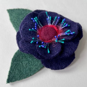 Deep Purple 3.5” Felted Flower Brooch, Flower Jewelry, Flower Pin, Felted Pin