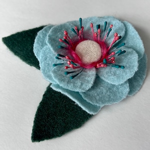 Aqua Green Felted Flower Brooch: Handmade Wool Pin, Winter Wedding Boutonniere