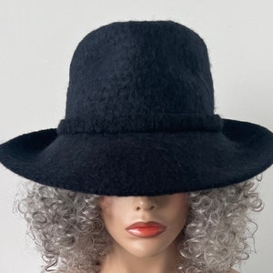 black Fedora with 3.5" extra wide brim (slightly curved), Women's Felted Fedora Hat, Wide Brim Fedora, fits sizes 23.5” up to 24” R2Ship