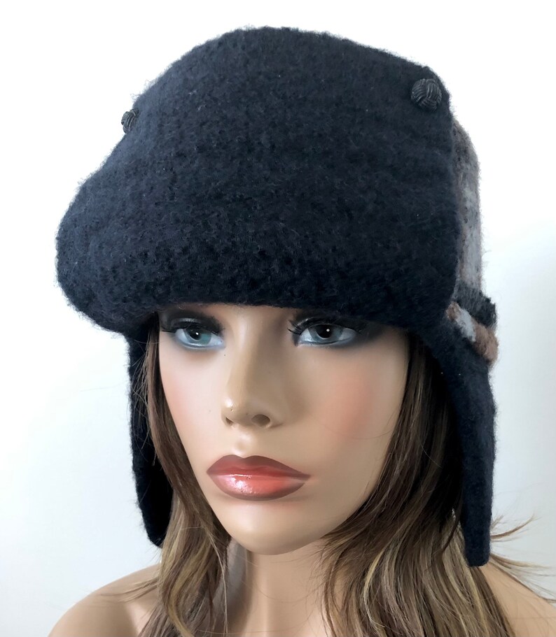 Felted Aviator Hat Ear Flap Hat Unique Trapper Hat Art Felt - Etsy