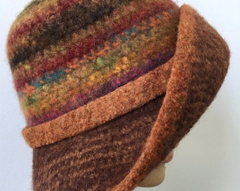 Felted Wool Cloche Hat: Handmade Multicolor Winter Hat