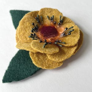 Gold Mustard 3.5” Felted Flower Brooch, Flower Jewelry, Felted Pin, Gift for Her