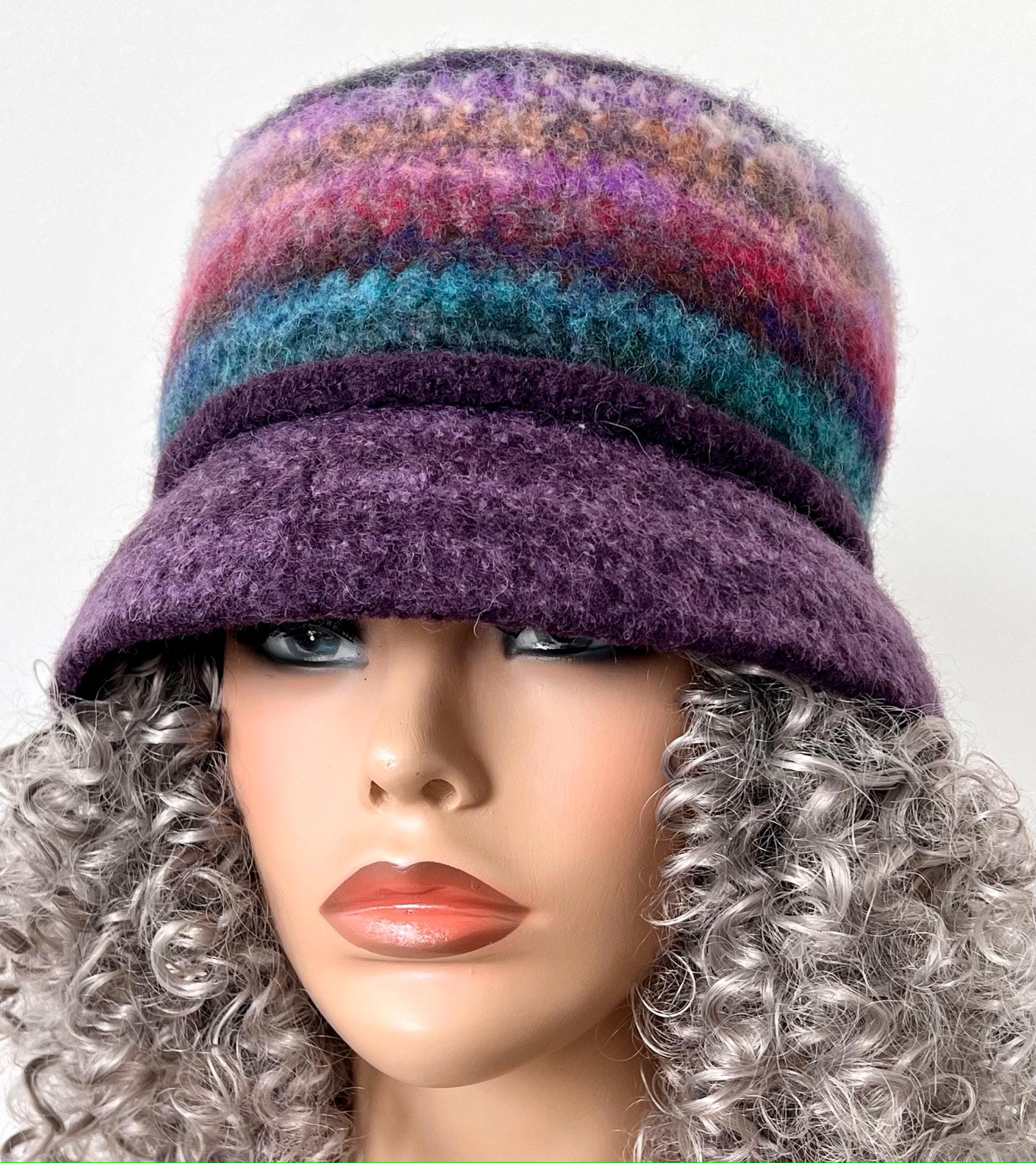 Handcrafted Boiled Wool Cloche hat purple Bucket Women main image 4