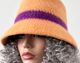 bright Gold Felted Hat, Cloche Hat for Women, Felted Wide Brim Hat, Ladies Wool Felted Hat size 21.5” up to 22” ready to ship