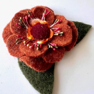 Felted Wool Flower Brooch: Pumpkin Spice Autumn Pin