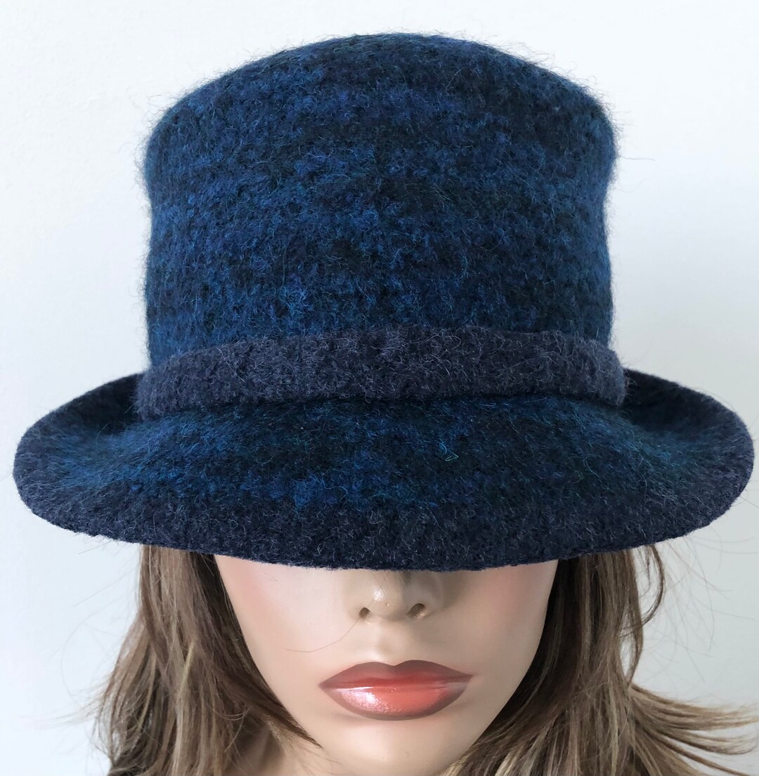 Navy Tweed Wolle Cloche Hut Gefilzte Wollhut Frauen Gefilzte Hut 