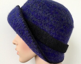 Blue Wool Felted Cloche Hat: Handmade 1920s Flapper Style