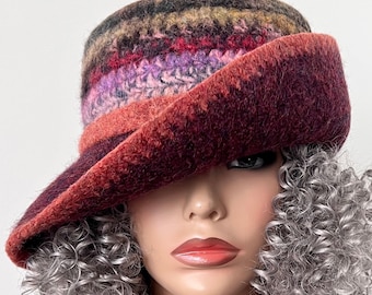 Handmade Felted Wool Cloche Hat: Earth Tone Winter Hat