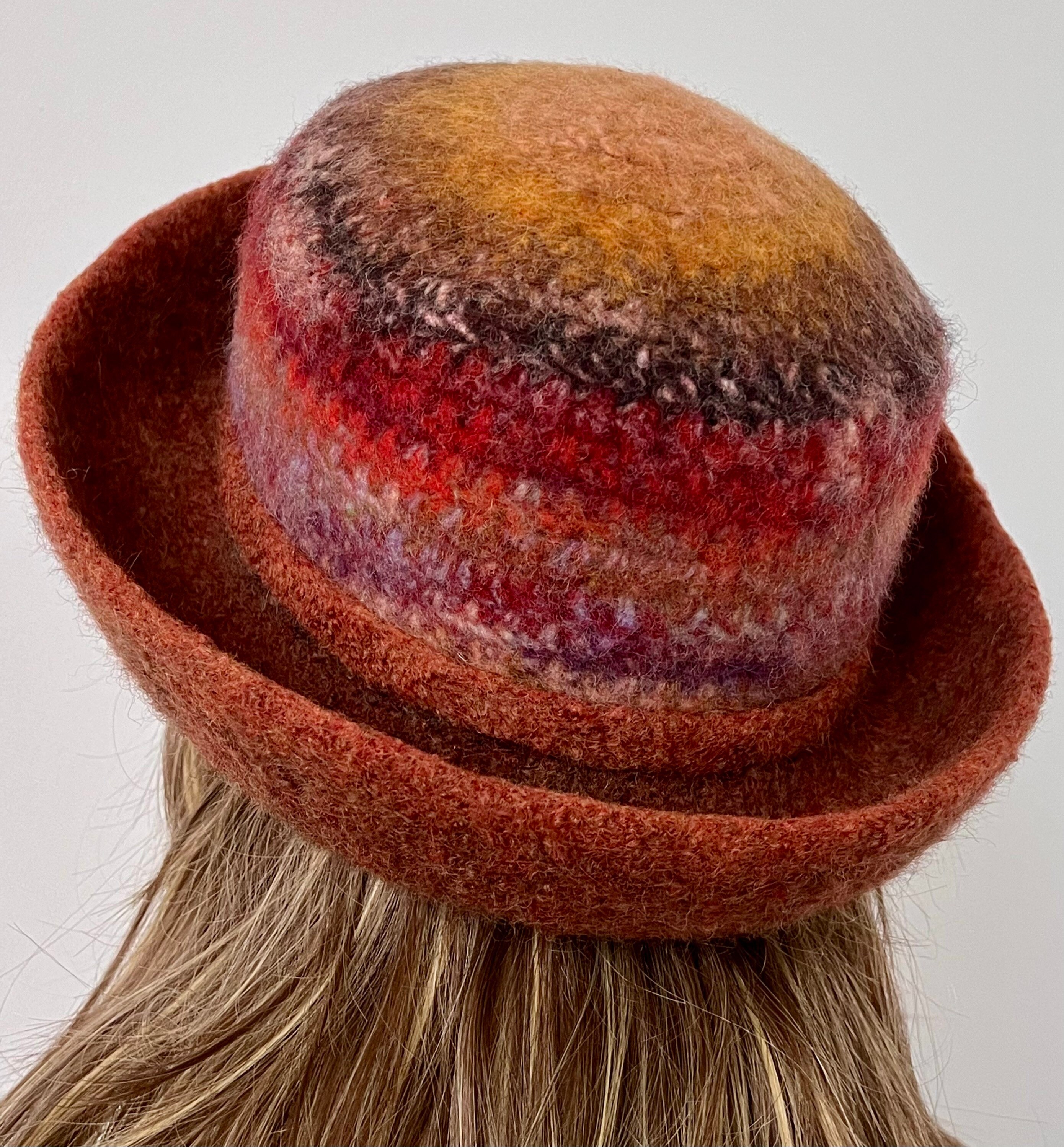 Burnt Orange Felted Wool Cloche Hat: Handmade Winter Hat 