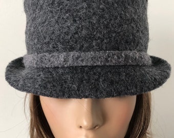 Damen grau kleine Filzhut, gefilzter Cloche Hut, Wolle Bucket Hut, 21" gefilzter Hut versandfertig