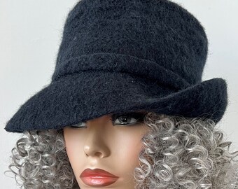 Black Felted Hat, Winter Cloche Hat, Handmade Felted Hat, Women’s Felted Hat