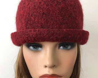 Chapeau feutré rouge, chapeau feutré pour femmes, bonnet en laine unisexe, chapeau en feutre chaud fait à la main taille 21 » à 21,5 » prêt à expédier