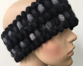 SALE Black Winter Wool Headband, Warm Headband, Wool Earwarmer, 22" Wool Headband Dreadband