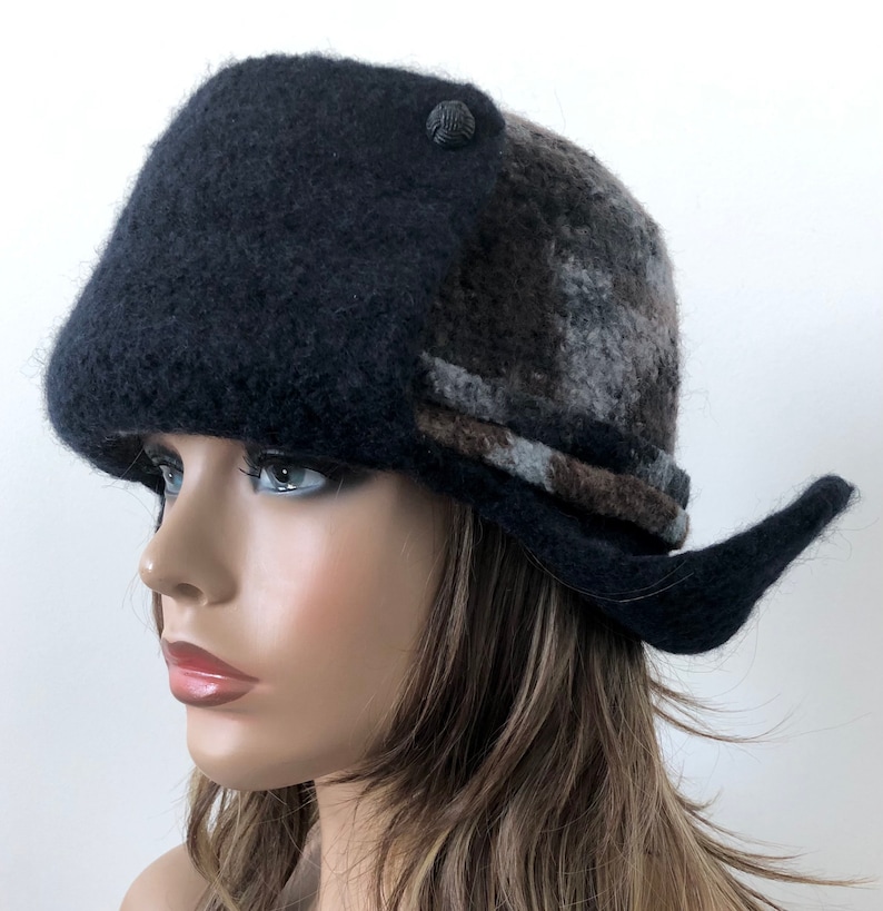 Felted Aviator Hat Ear Flap Hat Unique Trapper Hat Art Felt Etsy