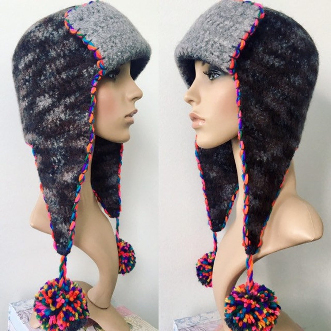 Womens Aviator Hat Ear Flap Hat Unique Trapper Hat Art Etsy