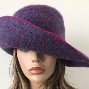 Handmade Wool Felted Cloche Hat: Wide Brim Tweed Fashionista