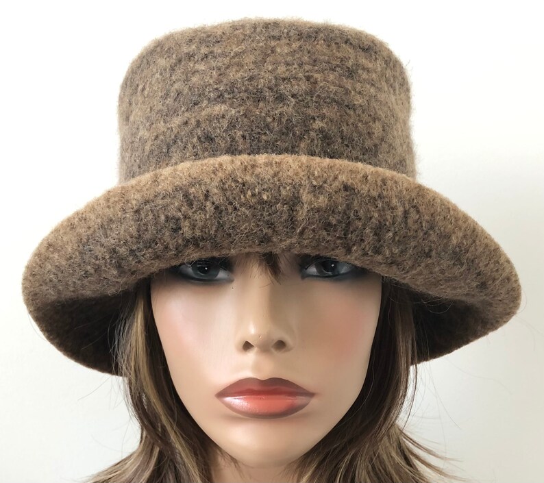 Camel Tweed Wool Bucket Hat With 2 Brim Felted Wool Hat Etsy