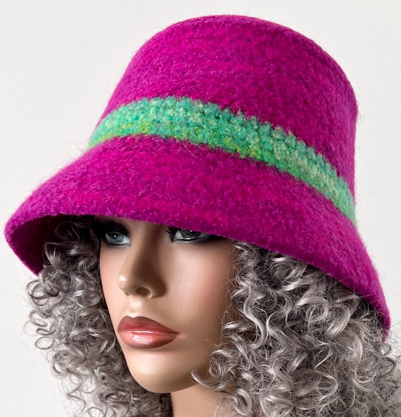Merrisene Cloche Hat Womens 100 Percent Wool Pink Vintage Lattice Trim Band Felt Pink Felt Cloche Hat: Vintage 1920s Style With Silk Roses - Etsy main image 2