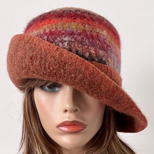 wool Cloche Hat, Women Felted Wool Hat, Winter Felted Hat, Winter Hat for Women, fits sizes 22.5” up to 23” Ready to Ship