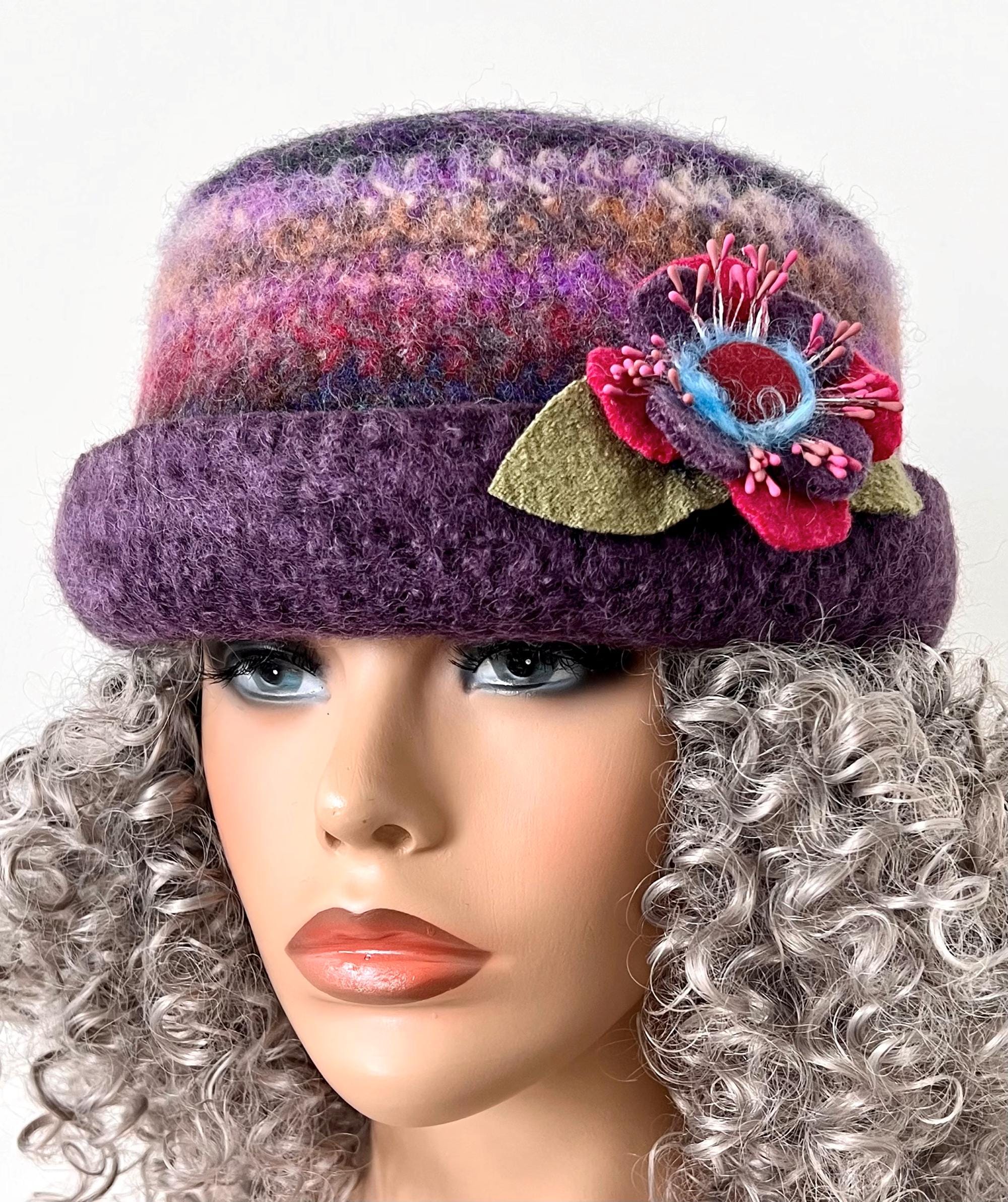 Purple Wool Cloche Hat: Handmade Felted Bucket Hat - Etsy display picture 1