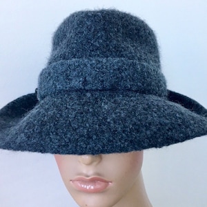 Felted Gray Fedora with 3” Brim, Felted Wool Hat, Women's Fedora Hat, Wide Brim Fedora
