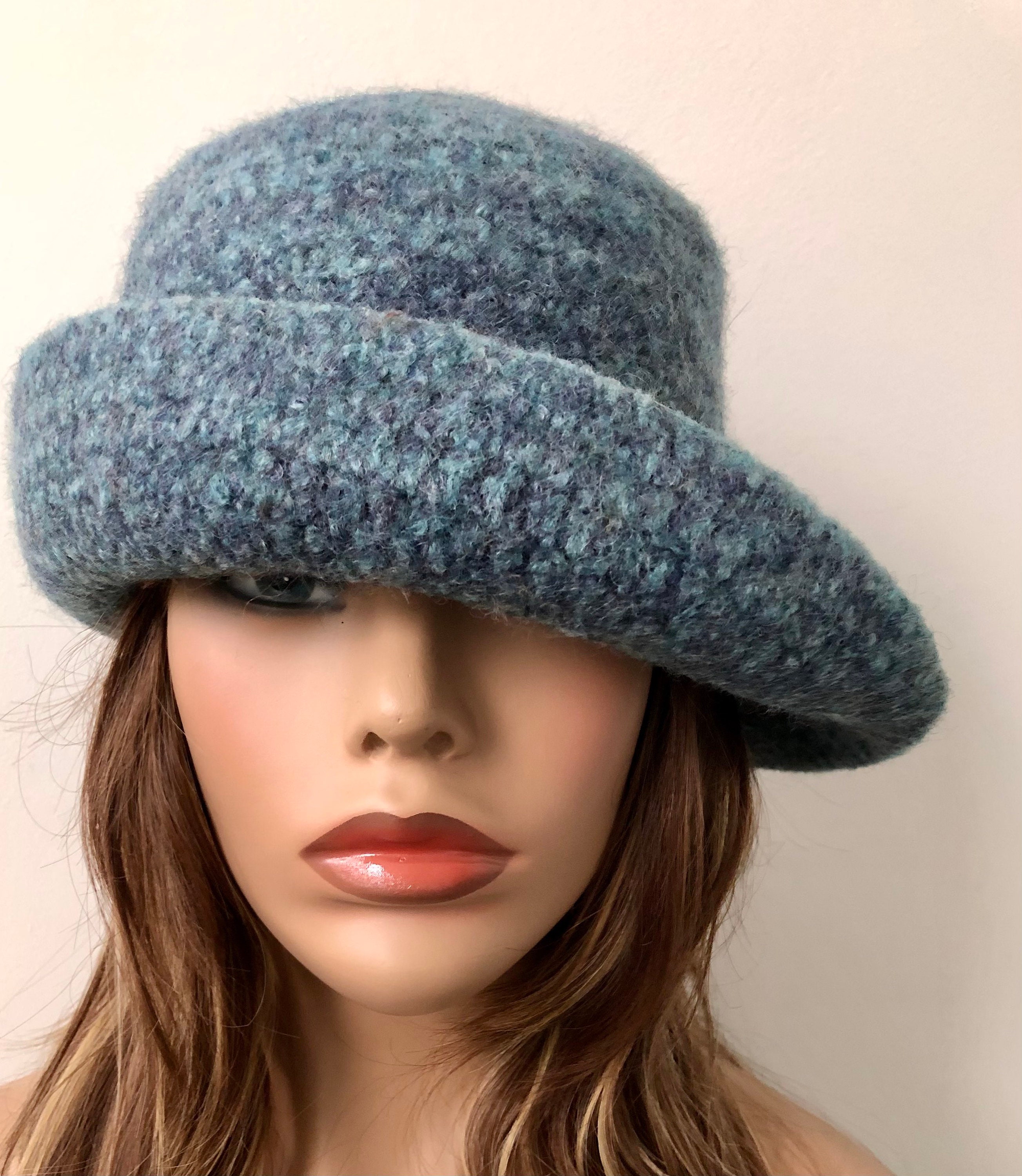 Felted Blue Rolled Brim Hat Womens Felted Hat Blue Felted | Etsy