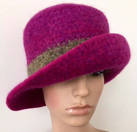 Magenta Felted Hat Cloche Hat for Women Felted Wide Brim Hat Etsy