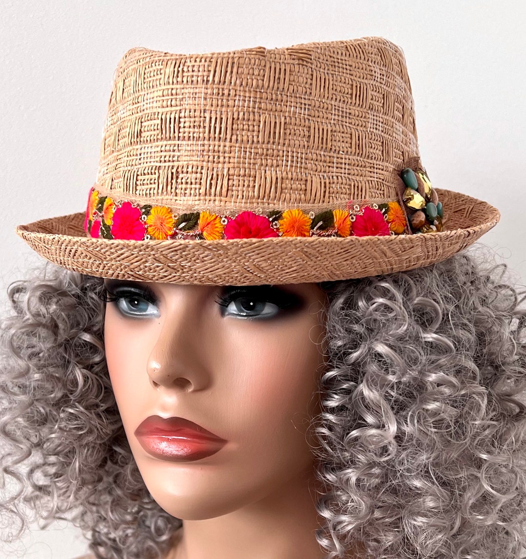 Natural Straw Hat Women Straw Fedora Hat Boho Bohemian Hat Etsy
