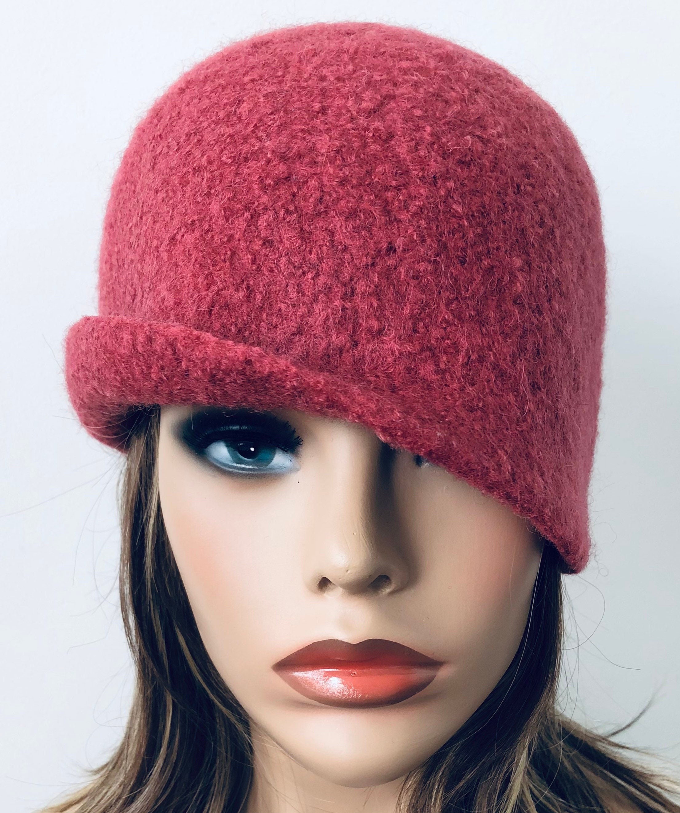 Pink Felted Wool Beanie Wool Felted Hat 
