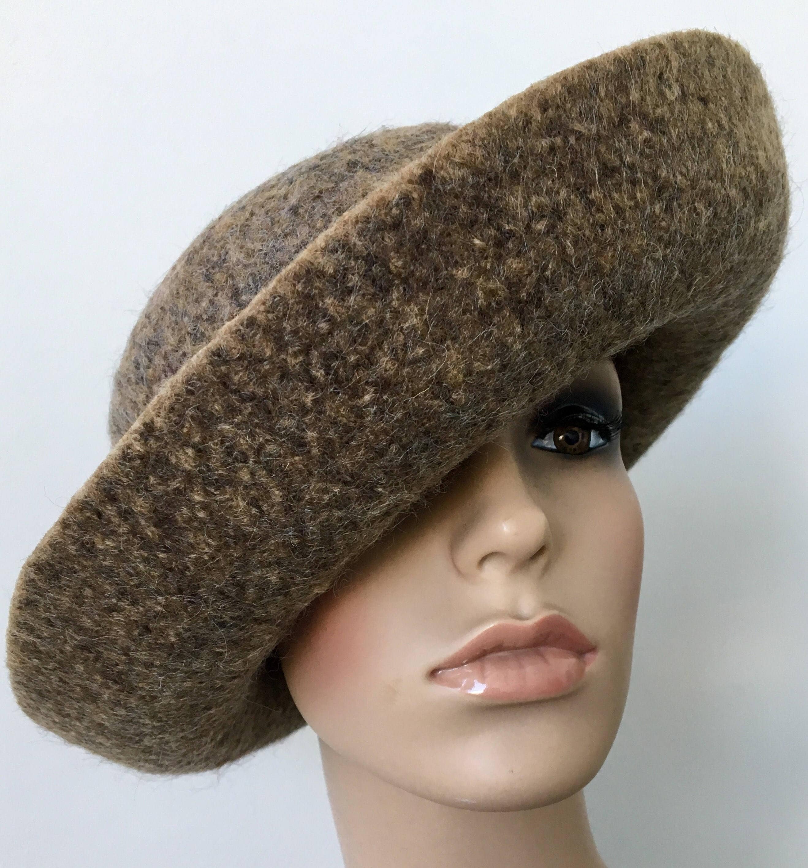 Women Felt Hat Felted Wide Brim Hat Handmade Felt Hat Camel Etsy