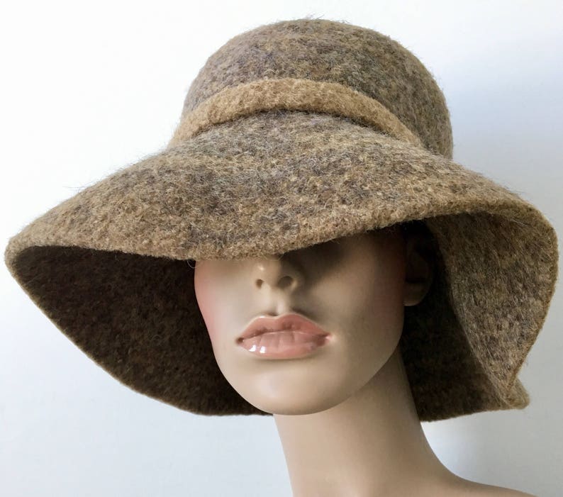 Women Felt Hat Felted Wide Brim Hat Handmade Felt Hat Camel Etsy