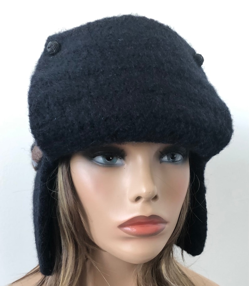Felted Aviator Hat Ear Flap Hat Unique Trapper Hat Art Felt Etsy