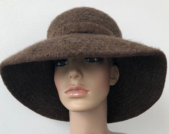 Brown Felted Hat with 3.5” brim, Wool Cloche Hat, Felted Wool Hat, Women’s Handmade Felt Hat, Floppy Wool Hat