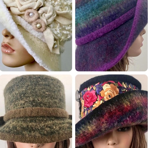 Pink green wool cloche women’s hat Sophia-pastel pink, wool felt Cloche hat with bow – Bronteshop main image 3
