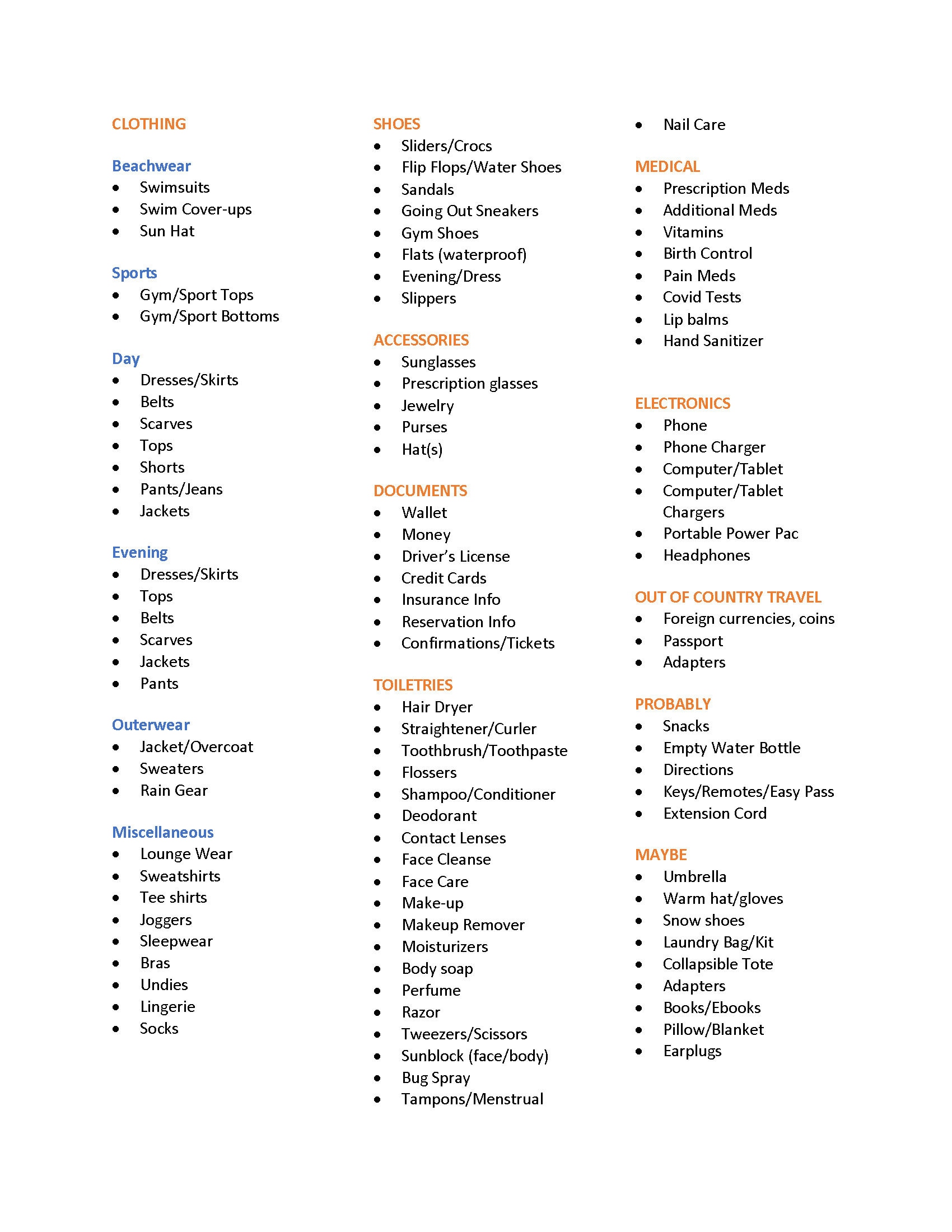 Ultimate Packing List for Women (editable)