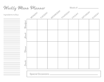 Printable Weekly Menu Planner