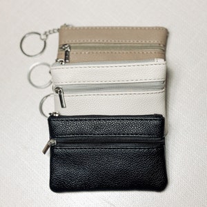 Zipper Pouch for Coins Zipper Bag with Keychain Small Zip Bag for Earbuds Pouch Credit Card Purse Organizer Compact Pouch Faux Leather