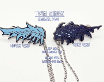 Twin Wings- Vash and Knives inspired -1.75&quot; Hard Enamel Pins (Unofficial Trigun Merch)