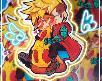 Vash con comida - Pegatinas de vinilo - Merchandising no oficial de Trigun