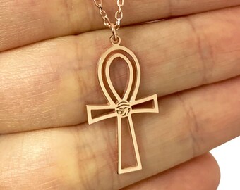 Ankh Necklace in Sterling Silver Metal, Ra Necklace, Ankh Pendant, Egyptian Jewerly, Eye of Horus Necklace, Egyptian Hieroglyph Necklace