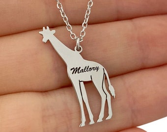 Giraffe Necklace with Name in Sterling Silver Metal, Custom Name Necklace, Giraffe Jewelry, Giraffe Pendant, Best Friend Gift