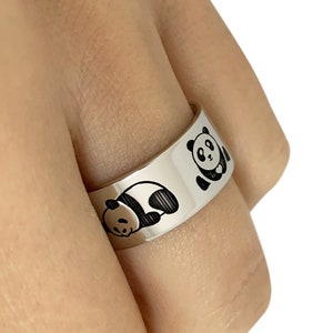 Silver Panda Ring, Panda Band Ring, Panda Jewelry, Wedding Band Ring, Love Bears, Animal Ring, Panda Lovers Gift