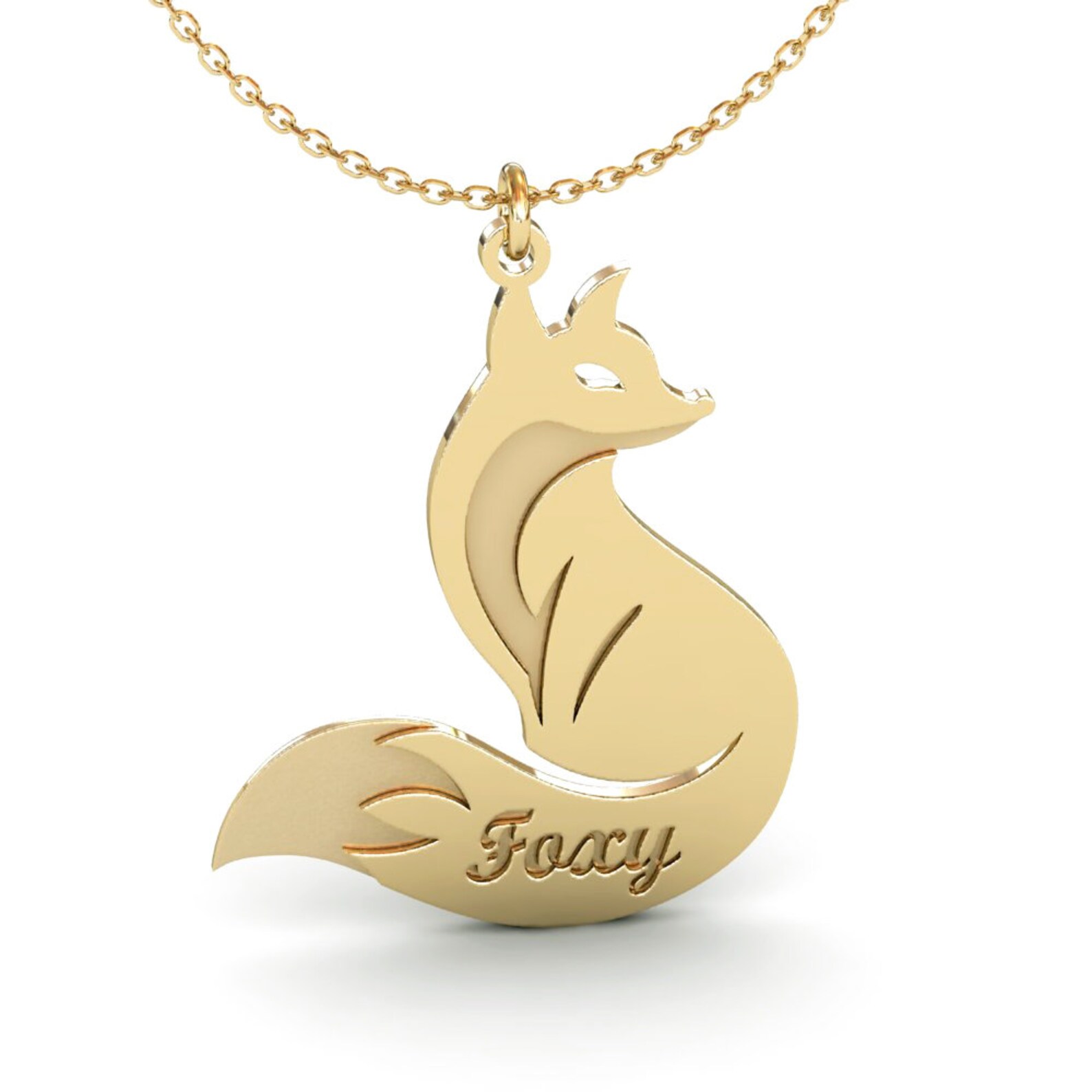 Fox Necklace With Name in Sterling Silver Metal Name Etsy