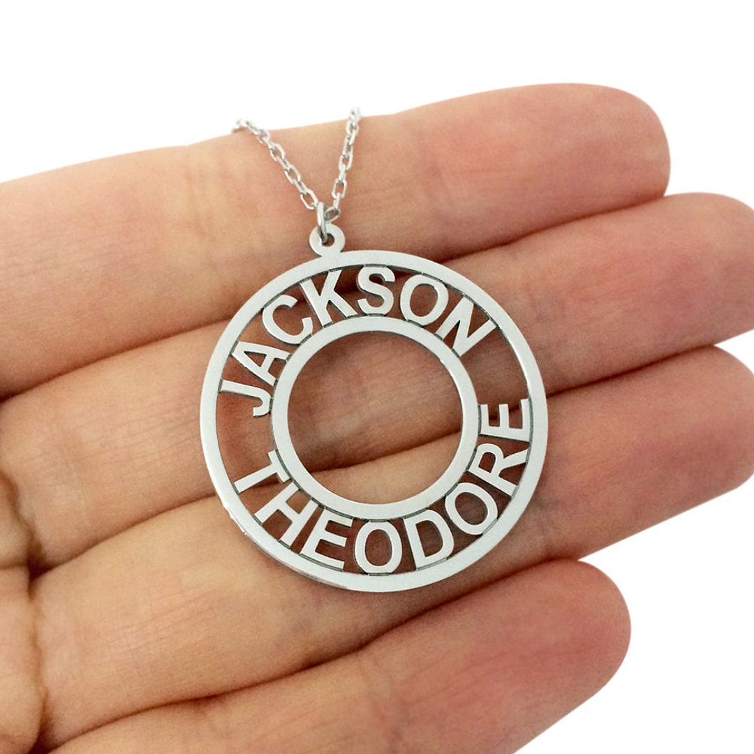 Circle Name Necklace, Rose Gold Name Necklace, Two Name Necklace, Name