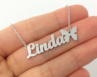 Custom Name Necklace with Butterfly, Nameplate Necklace, Silver Name Necklace, Bridesmaid Gift, Personalized Name Necklace, Christmas Gift