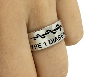 Silver Medical Alert Ring, Type 1 Diabetes, Diabetes Medical ID, Diabetes Ring, Diabetic Band Ring, Diabetic Jewelry, Emergency ID Ring